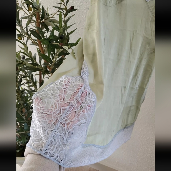 Free People Olive Green Satin Lace Trim Slip Chemise - Picture 4 of 9